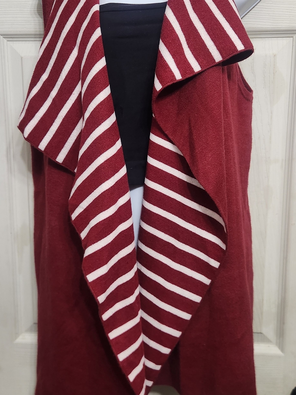 Women's Maroon Striped Open-Front Sweater Vest